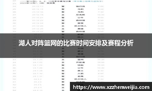 湖人对阵篮网的比赛时间安排及赛程分析
